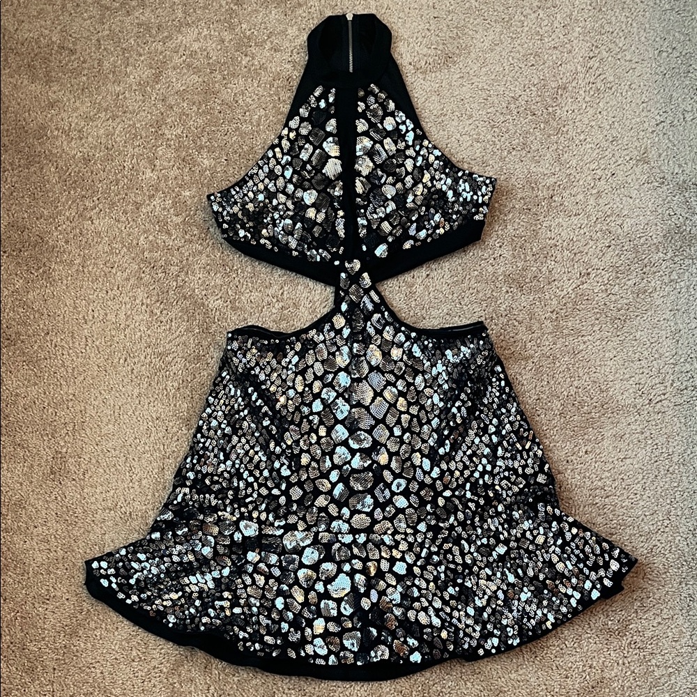 NWT Express Sequin Cut Out Fit & Flare Dress - Picture 2 of 9